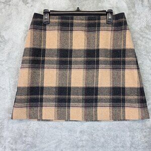 Uniqlo Skirt Womens 10 Brown Black Beige Plaid Wool Blend Lined Classic Workwear